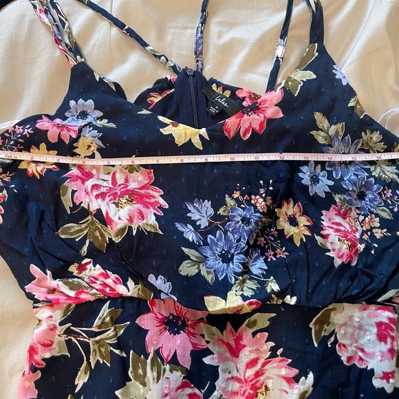 Lulus Navy Floral Print Clip Dot Mini Dress - Picture 3 of 7